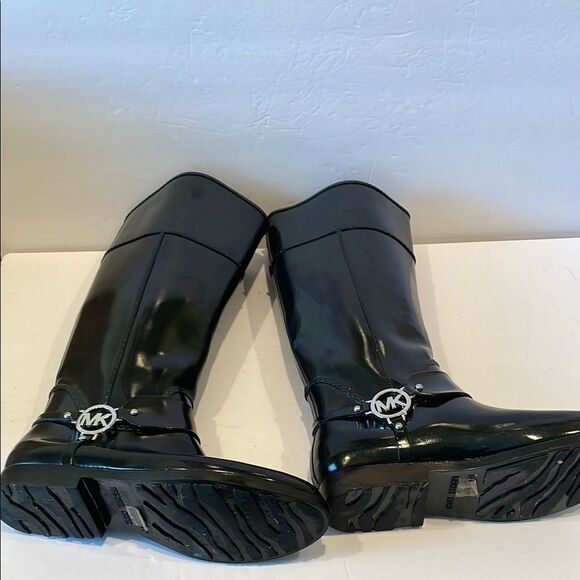 Michael Kors Black Heeled Boots with Decorative Strap and Silver logo - Picture 8 of 13